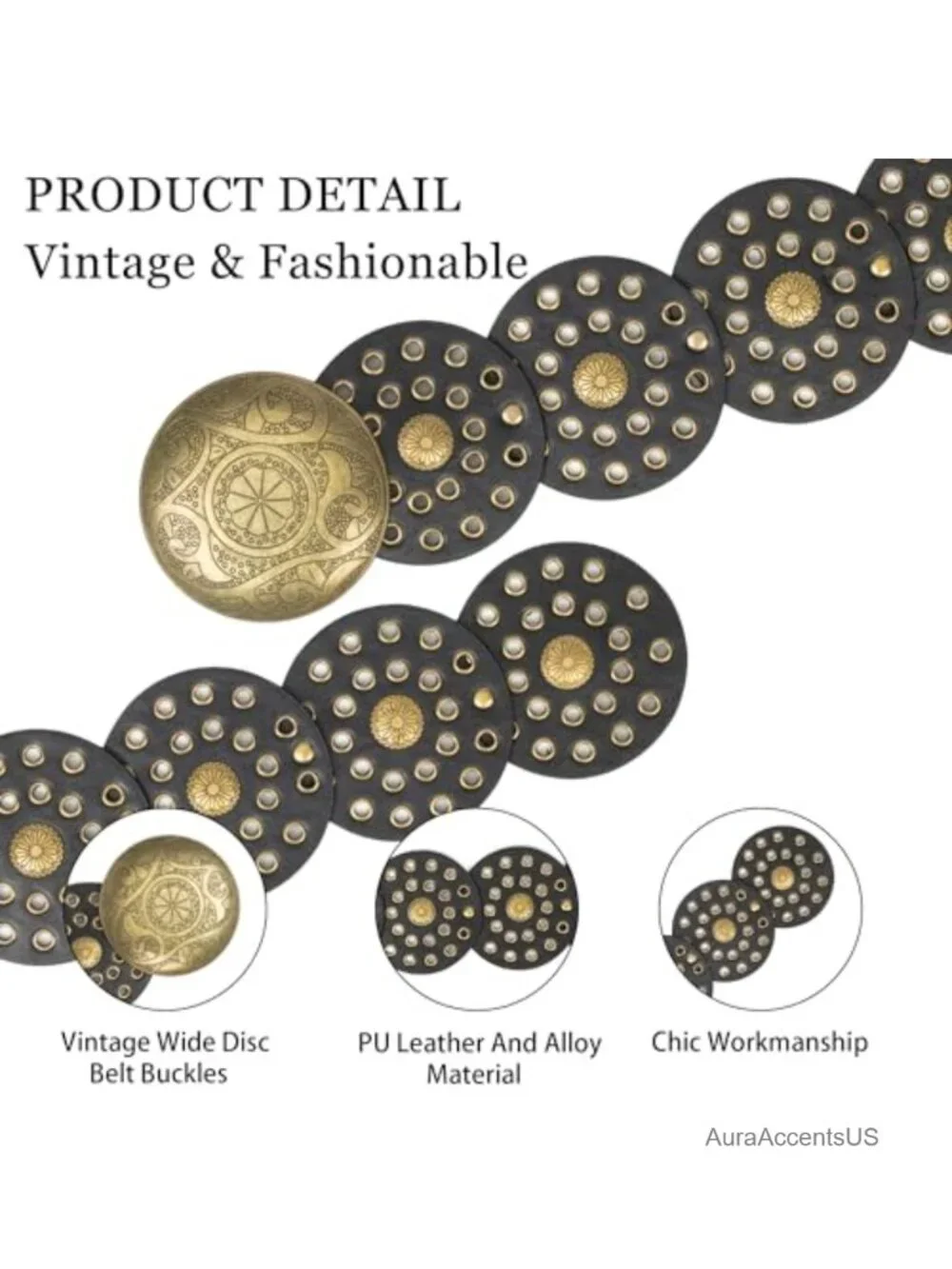 Wide PU Leather Western Belt Concho Disc for Women